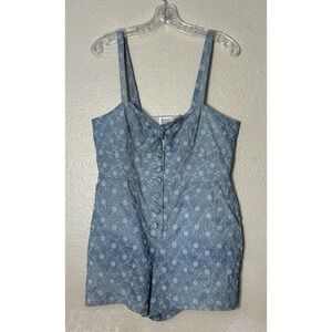 Unique vintage Size 10/12 L Embroidered Blue Floral Romper Pockets